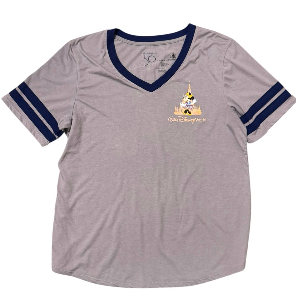 Disney World Parks Gray Minnie Mouse 50th Anniversary Tee with Navy Trim
